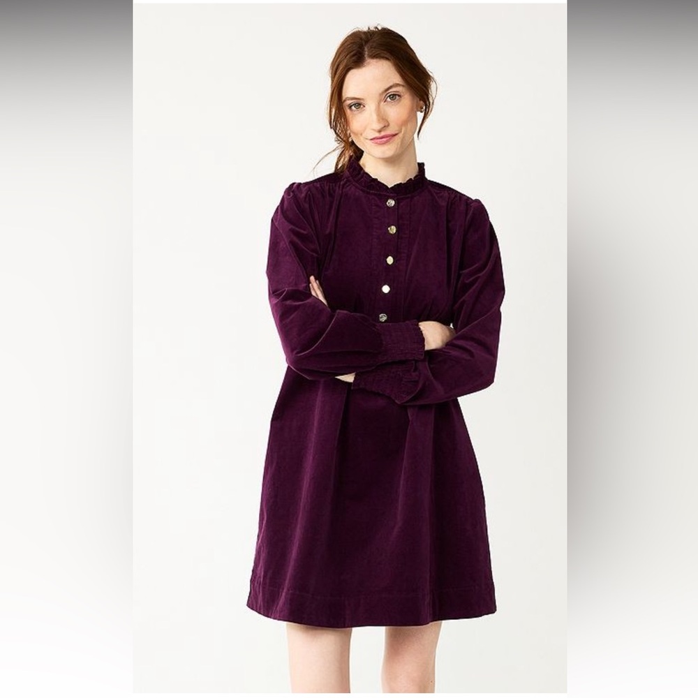 Draper James Velvet Ruffle Collar Dress in Plum